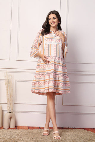 Peachy Glow Luxe Stripe Maternity Feeding Dress