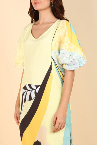 Yellow Printed Maternity Feeding Kaftan