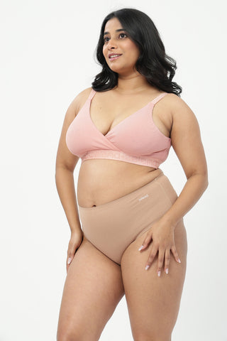 Zena Fine-Rib Bra & Pregnancy Panty - (Rose Gold & Skin)