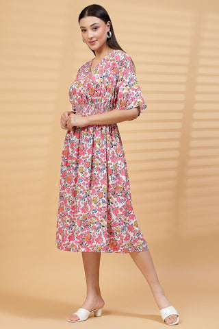 Ditsy Floral Print 100% Rayon Maternity Feeding Dress