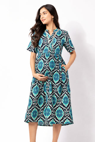Mehr – The Festive Zipless Feeding Lapel Dress- Multi