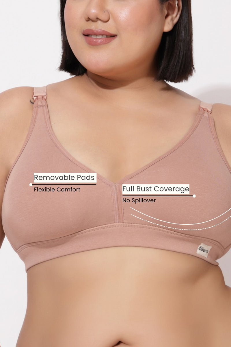 Lira Ribbed Cotton Nursing Padded Bra - Caramel