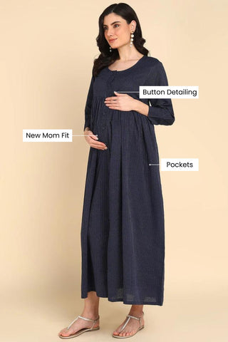 Navy Katha 100% Cotton Zipless Maternity Maxi with Pockets