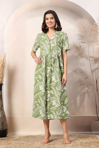 Leafy Chic Comfort Maternity Zipless Feeding Dress