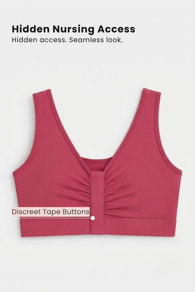 Ruched Invisible Button Nursing Bra - Red