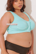 Ruched Tape-Button Nursing Bra - Mint