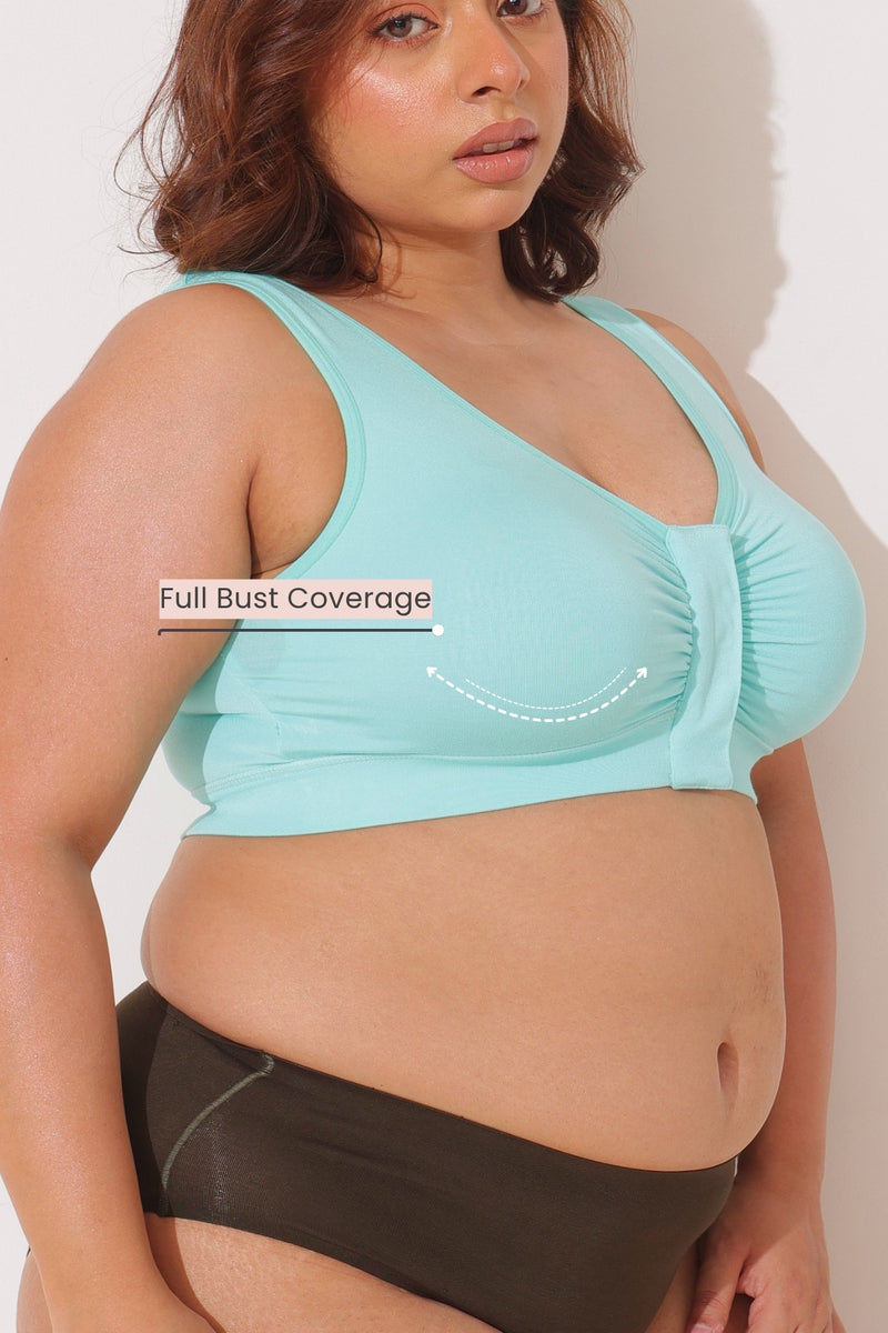 Ruched Tape-Button Nursing Bra - Mint
