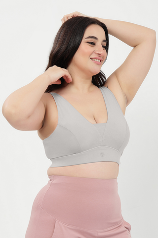 SecureFit Cotton Fixed-Pad Feeding Bra - Grey Melange