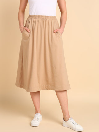 Beige 100% Cotton Jersey Pregnancy Skirt with Detachable Strap & Pockets