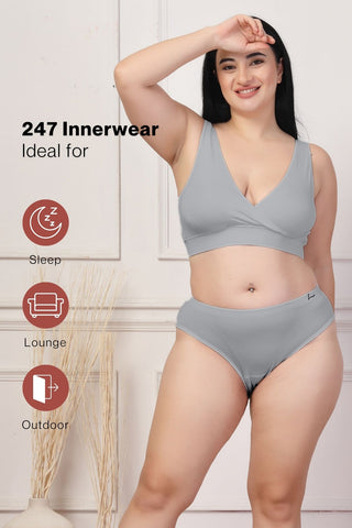 247 Light Grey Padded Maternity Feeding Bra and Panty Set