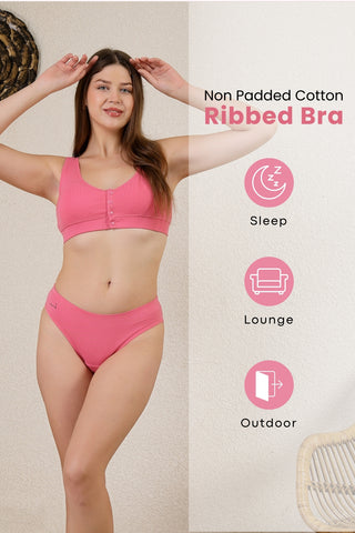 Ribbed Cotton Pink Lounge Bra