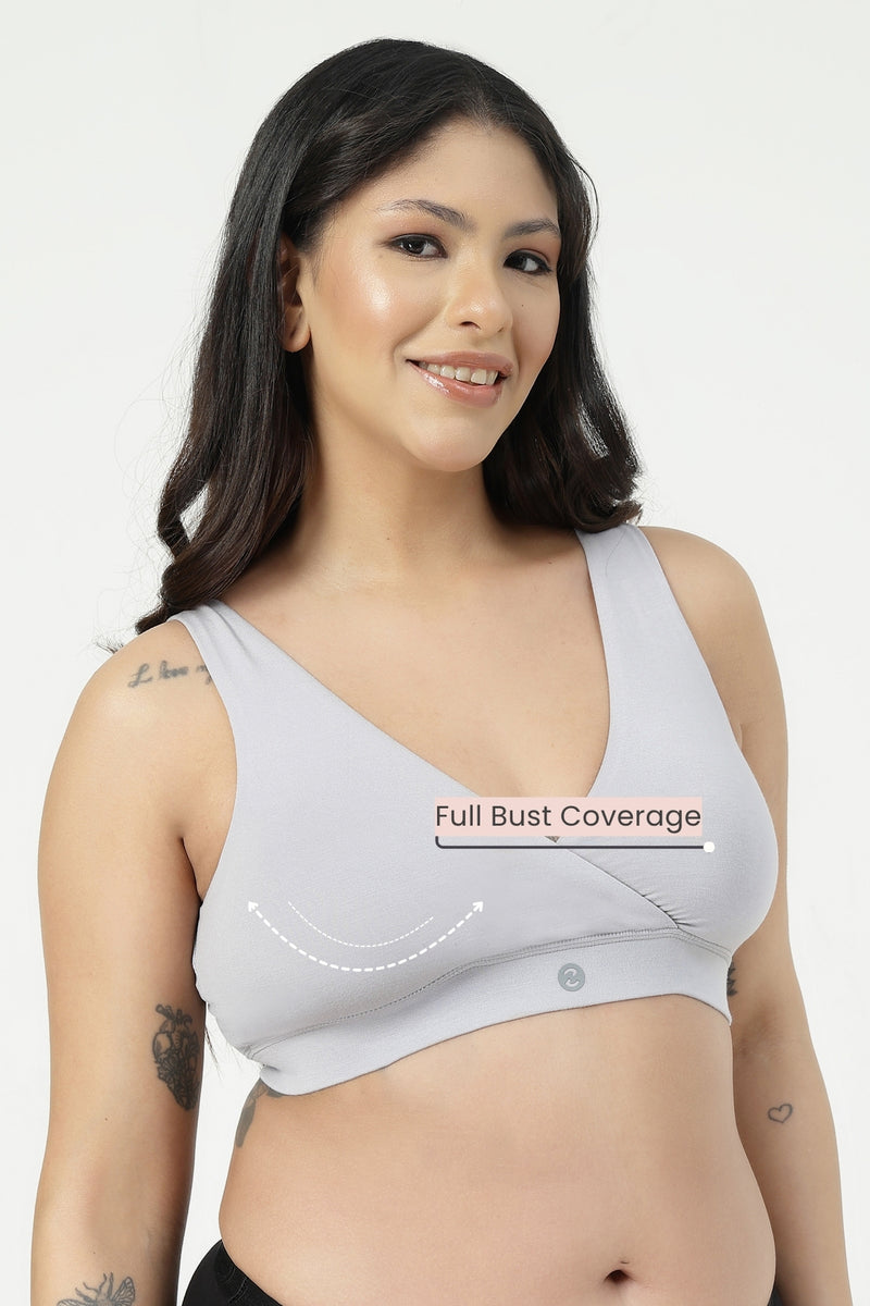 247 (Upgraded) Silver Grey Modal Padded Maternity Feeding Bra