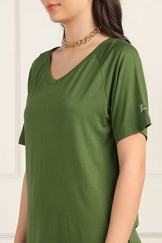 Green Solid Nursing Top with Side Zip Access