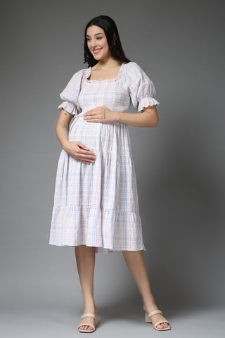 Calm Cascade Maternity Tier Dress (Zipless Feeding)