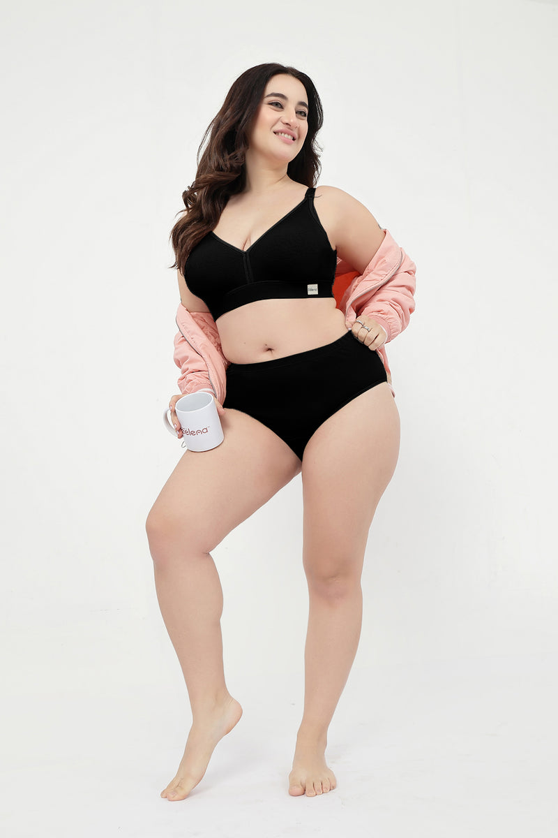 Lira Ribbed Cotton Nursing Padded Bra - Black