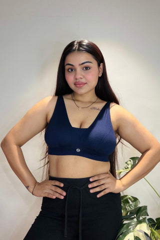 Fixed Padded Modal Maternity Feeding Bra with Support - Navy