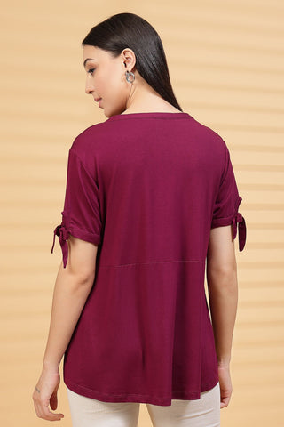 Burgundy Solid Button Top For Zipless Feeding