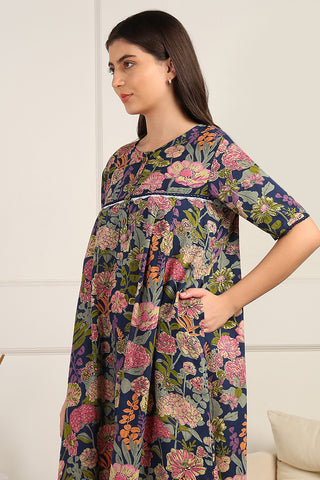 Multicolor Floral Printed 100% Soft Cotton Zipless Maternity Maxi