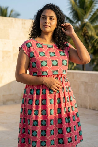 Red Geometric Print Maternity Zipless Feeding Dress