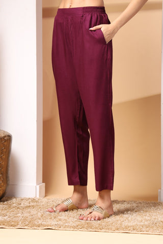 Maroon Maternity 3/4th Sleeves Kurti Pant Set