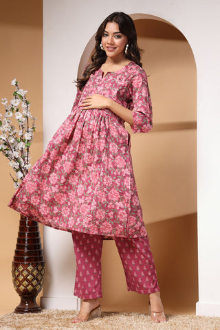 Floral Whisper Maternity Kurta Ensemble