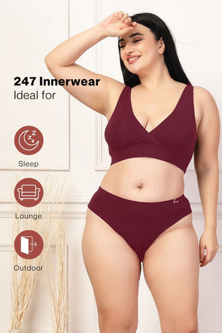 247 Maroon Padded Maternity Feeding Bra and Panty Set