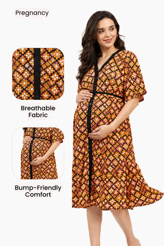 The Graphic Print Zipless Feeding Shirt Dress That Turns Heads