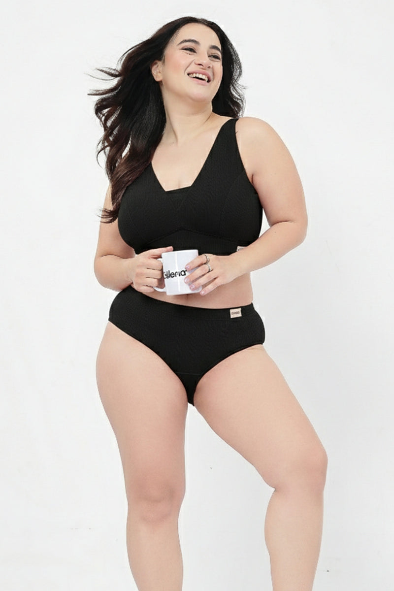 Sera Broad Rib Mid Rise Hipster - Black