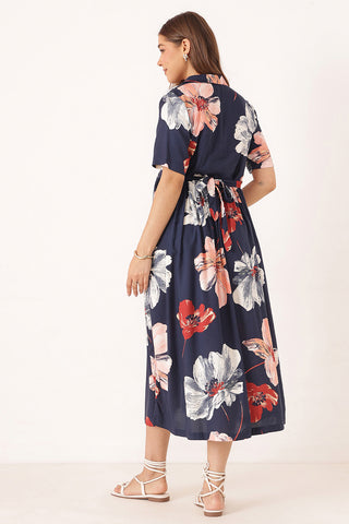Floral Printed Blue Zipless Feeding Dress