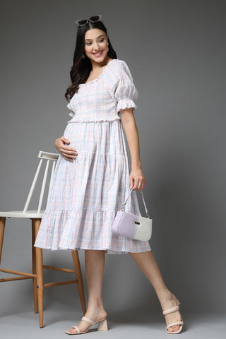 Calm Cascade Maternity Tier Dress (Zipless Feeding)