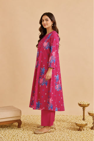 Zipless Feeding Cotton Maternity Kurta-Pant Set - Maroon
