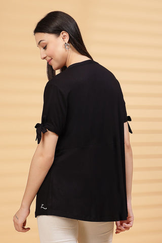 Black Solid Button Top For Zipless Feeding