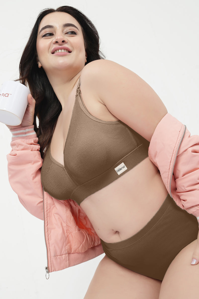 Lira Ribbed Cotton Nursing Padded Bra - Mocha