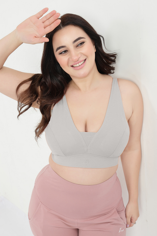 SecureFit Cotton Fixed-Pad Feeding Bra - Grey Melange