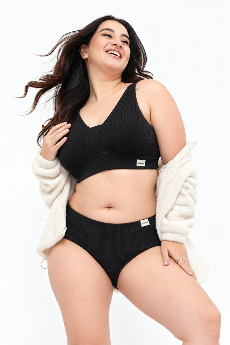 Natural Shape Wide Rib Bra - Black