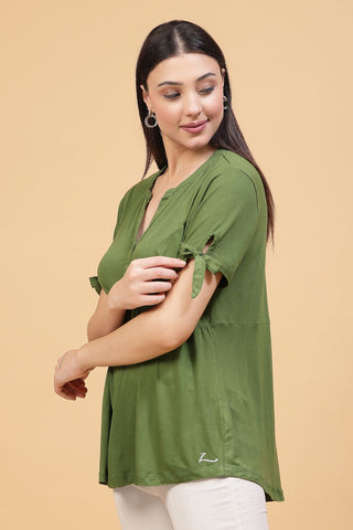 Green Solid Button Top For Zipless Feeding