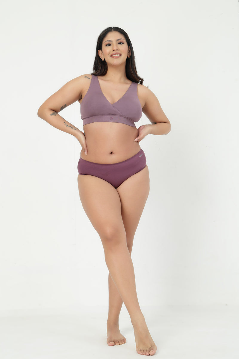 247 (Upgraded) Modal Padded Maternity Feeding Bra - Purple Grey