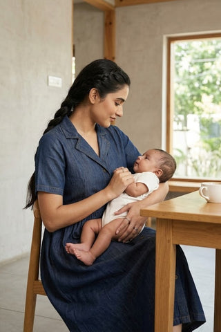 Maternity Denim Zipless Feeding Dress - Denim Blue