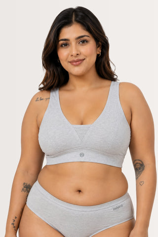 SecureFit Cotton Fixed-Pad Bra - Grey Melange