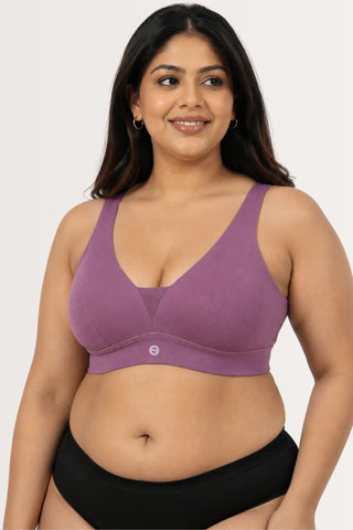 SecureFit Cotton Fixed-Pad Bra - Purple