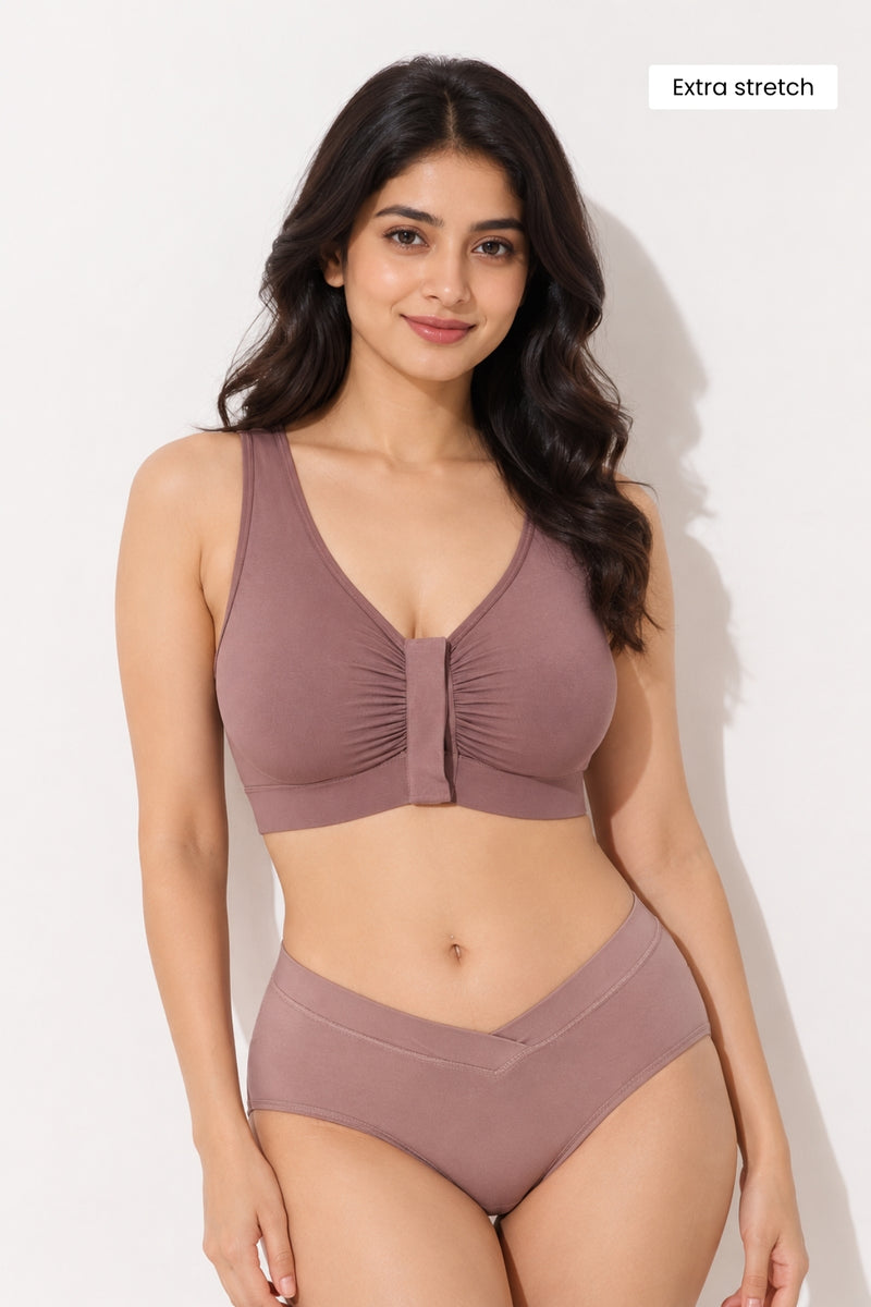 Ruched Invisible Button Nursing Bra - Coco