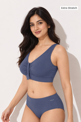 Ruched Invisible Button Nursing Bra - Future Dusk