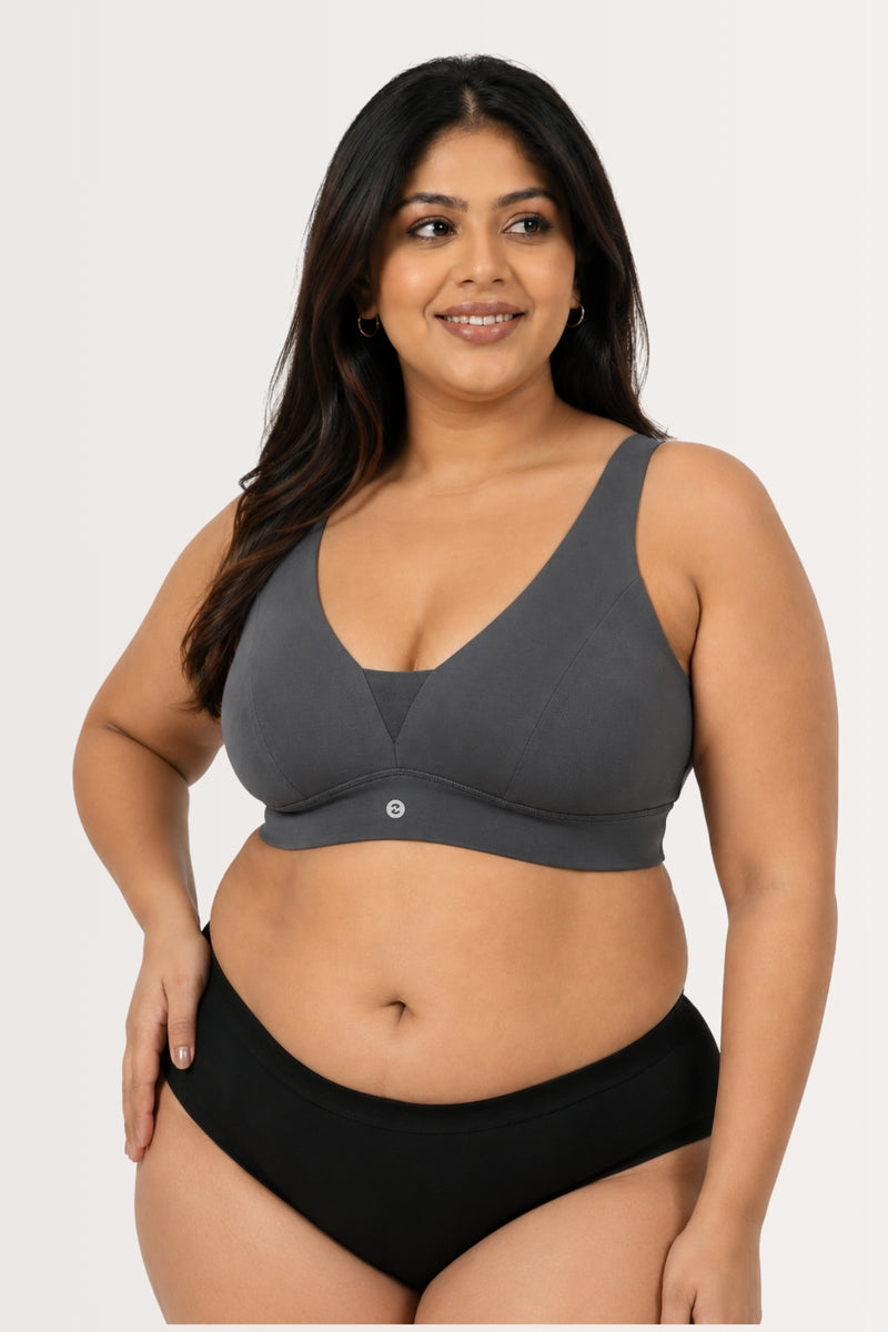 SecureFit Cotton Fixed-Pad Bra - Dark Grey