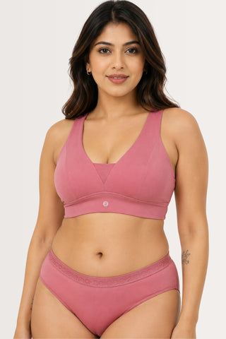 SecureFit Cotton Fixed-Pad Bra - Mauve Rose