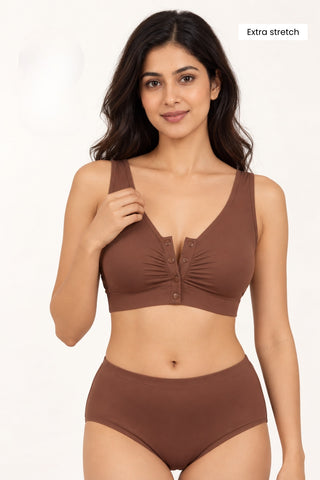 Ruched Modal Front-Open Bra - Brown