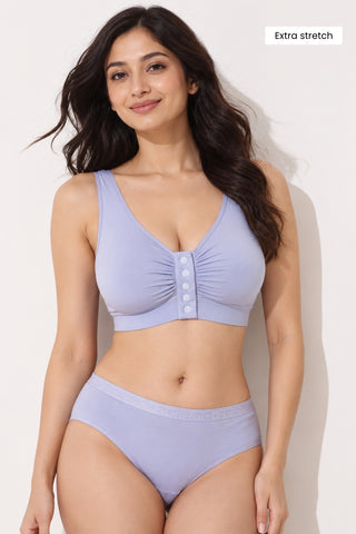Ruched Modal Front-Open Bra with G-Hook - Mist