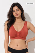 Ruched Modal Front-Open Bra with G-Hook - Rust
