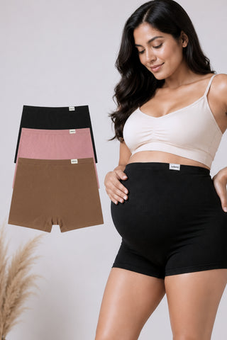 Pregnancy Panty – Over-the-Belly (Rib Textured) - (Pack Of 3) (Baby Pink, Black & Honey)