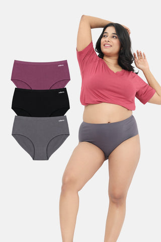 Bonded Cotton High-Rise Hipster (Pack of 3) (Black, Dark Grey & Onion)