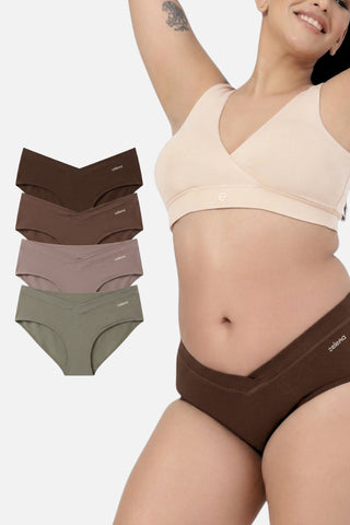 Modal C-Section Panty - (Pack of 4) (Brown, Dark Skin, Coco & Sage Green)